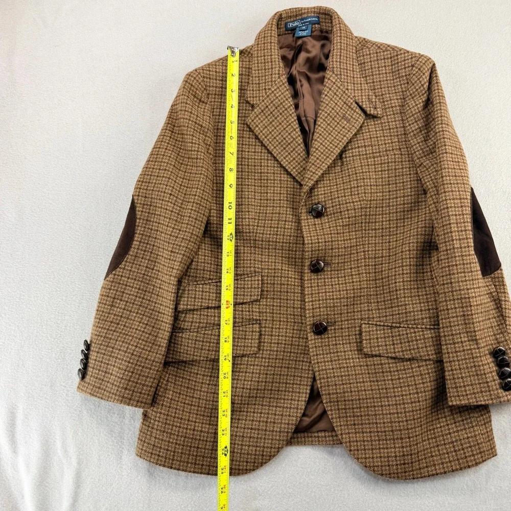 Polo RalphLauren Boys 14 Wool Cashmere Houndstooth Equestrian Plaid BlazerSuede